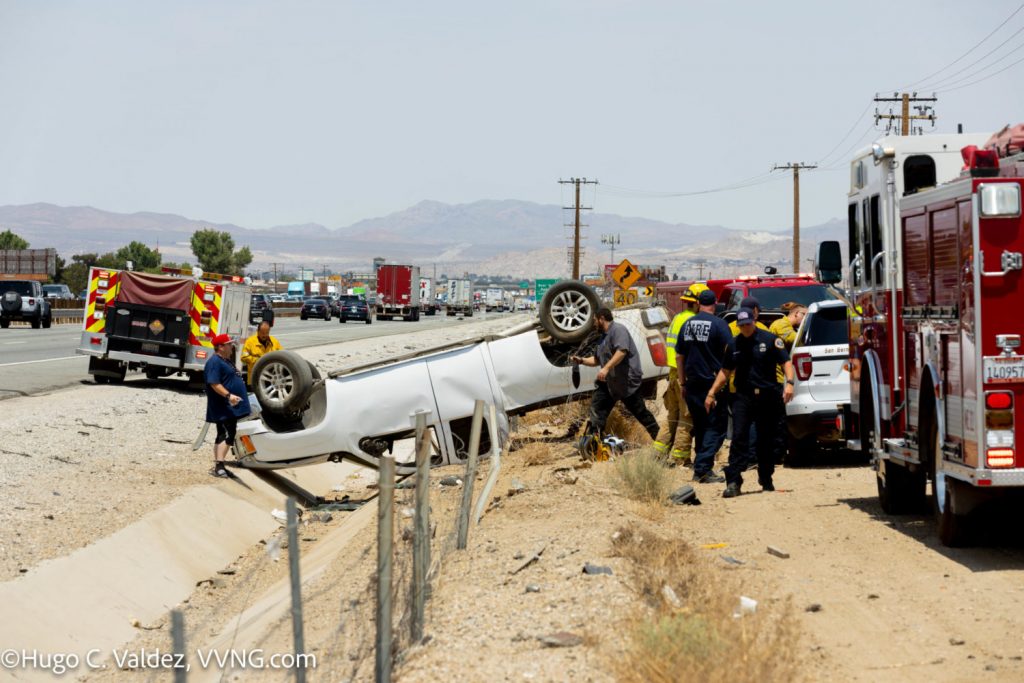 Driver injured in rollover crash on NB 15 freeway in Hesperia